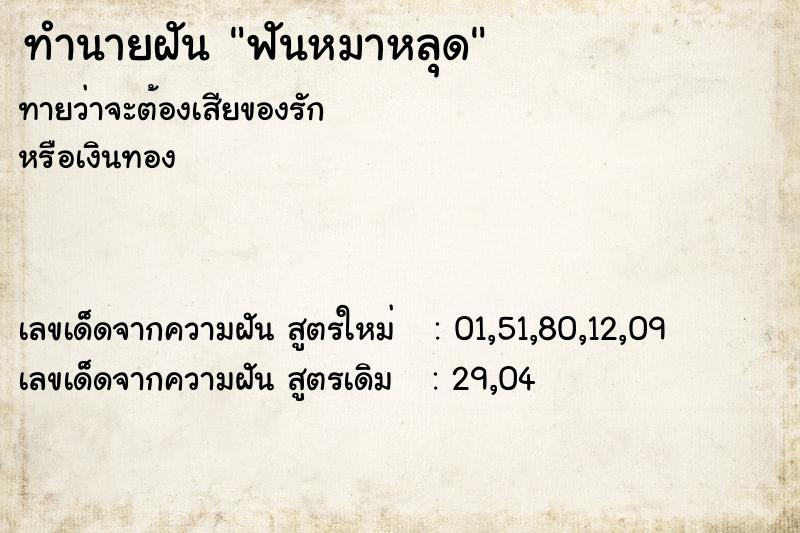 ทำนายฝันฟันหมาหลุด ทำนายฝันทำนายฝันฟันหมาหลุด