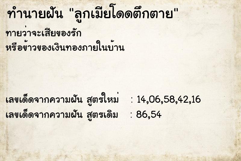 ทำนายฝันลูกเมียโดดตึกตาย ทำนายฝันทำนายฝันลูกเมียโดดตึกตาย