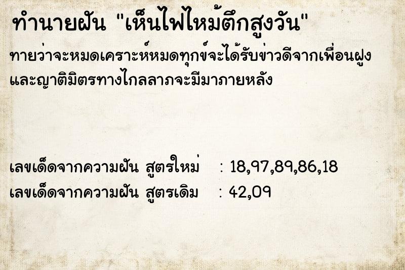ทำนายฝันเห็นไฟไหม้ตึกสูงวัน ทำนายฝันทำนายฝันเห็นไฟไหม้ตึกสูงวัน