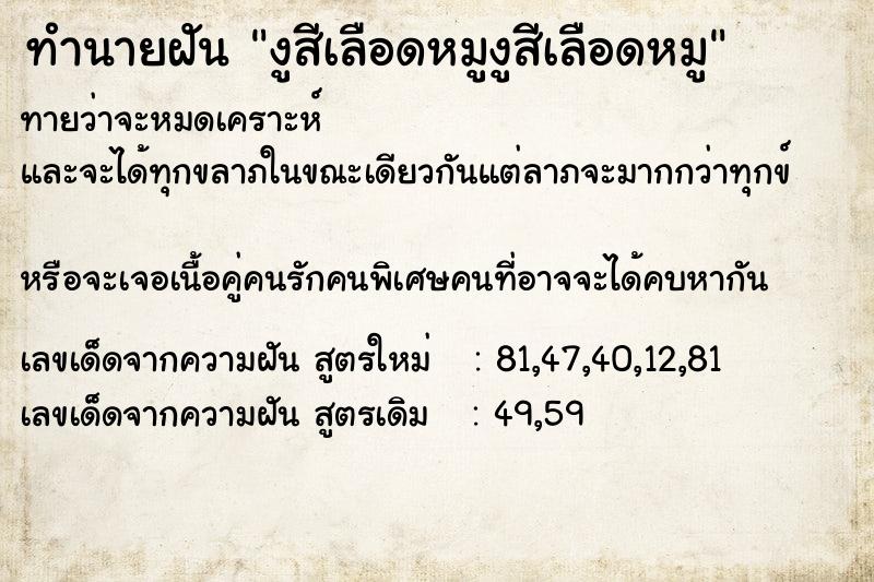 ทำนายฝัน งูสีเลือดหมูงูสีเลือดหมู ทำนายฝัน งูสีเลือดหมูงูสีเลือดหมู
