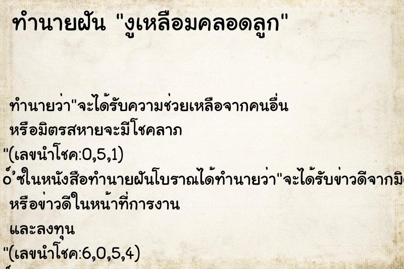 ทำนายฝัน งูเหลือมคลอดลูก ทำนายฝัน งูเหลือมคลอดลูก