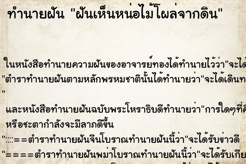 ทำนายฝันทำนายฝันฝันเห็นหน่อไม้โผล่จากดิน