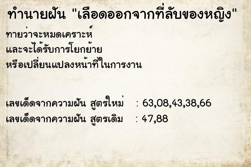 ทำนายฝันเลือดออกจากที่ลับของหญิง ทำนายฝันทำนายฝันเลือดออกจากที่ลับของหญิง