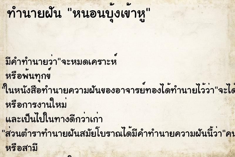 ทำนายฝัน หนอนบุ้งเข้าหู ทำนายฝัน หนอนบุ้งเข้าหู