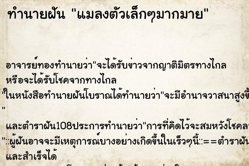 ทำนายฝันแมลงตัวเล็กๆมากมาย ทำนายฝันทำนายฝันแมลงตัวเล็กๆมากมาย