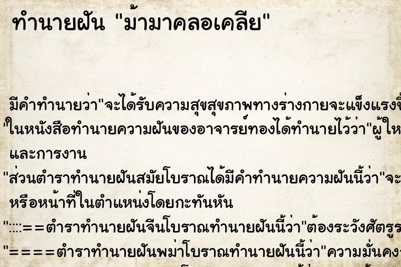 ทำนายฝัน ม้ามาคลอเคลีย ทำนายฝัน ม้ามาคลอเคลีย
