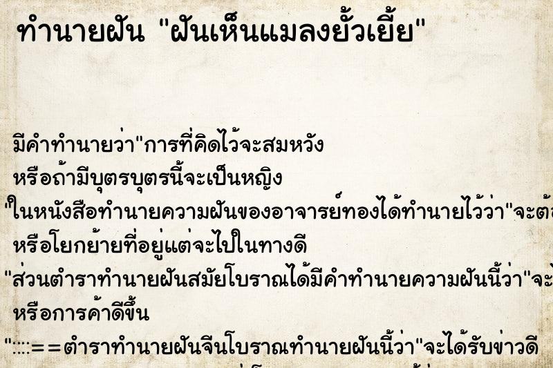 ทำนายฝันฝันเห็นแมลงยั้วเยี้ย ทำนายฝันทำนายฝันฝันเห็นแมลงยั้วเยี้ย