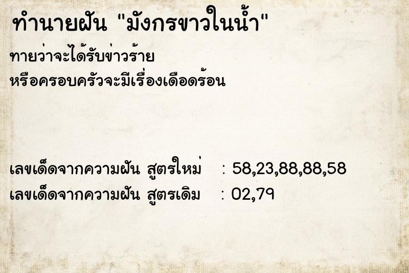 ทำนายฝันทำนายฝันมังกรขาวในน้ำ