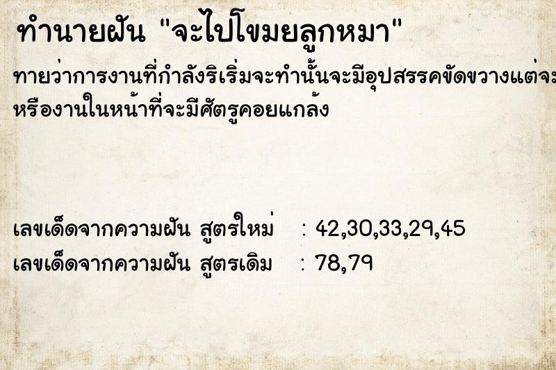 ทำนายฝันจะไปโขมยลูกหมา ทำนายฝันทำนายฝันจะไปโขมยลูกหมา