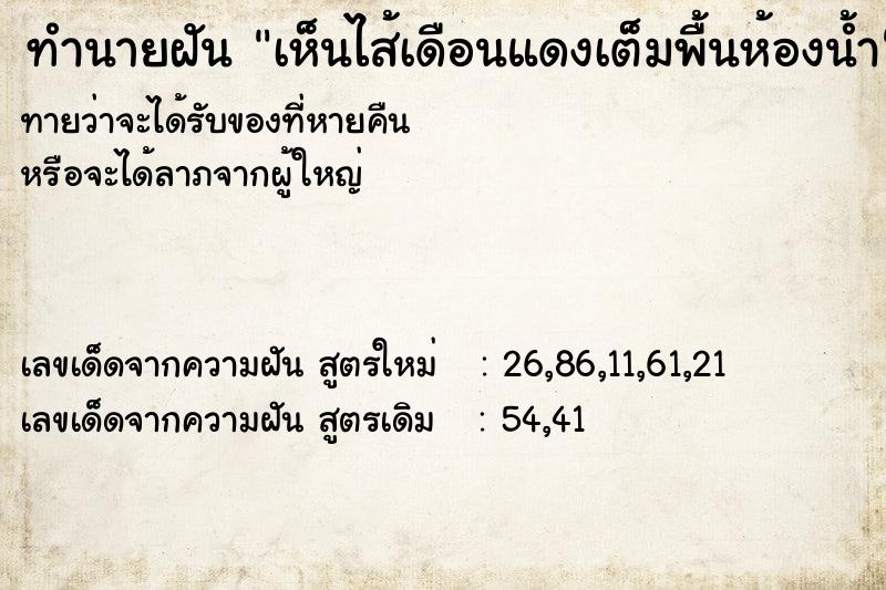 ทำนายฝันทำนายฝันเห็นไส้เดือนแดงเต็มพื้นห้องน้ำ