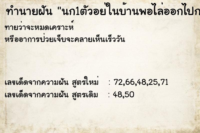 ทำนายฝันทำนายฝันนก1ตัวอย่ในบ้านพอไล่ออกไปกลายเป็นนก2ตัว