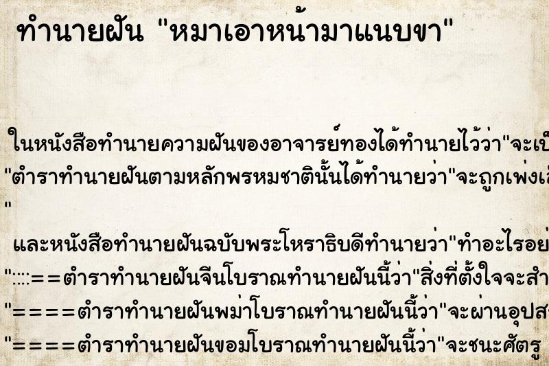 ทำนายฝัน หมาเอาหน้ามาแนบขา ทำนายฝัน หมาเอาหน้ามาแนบขา