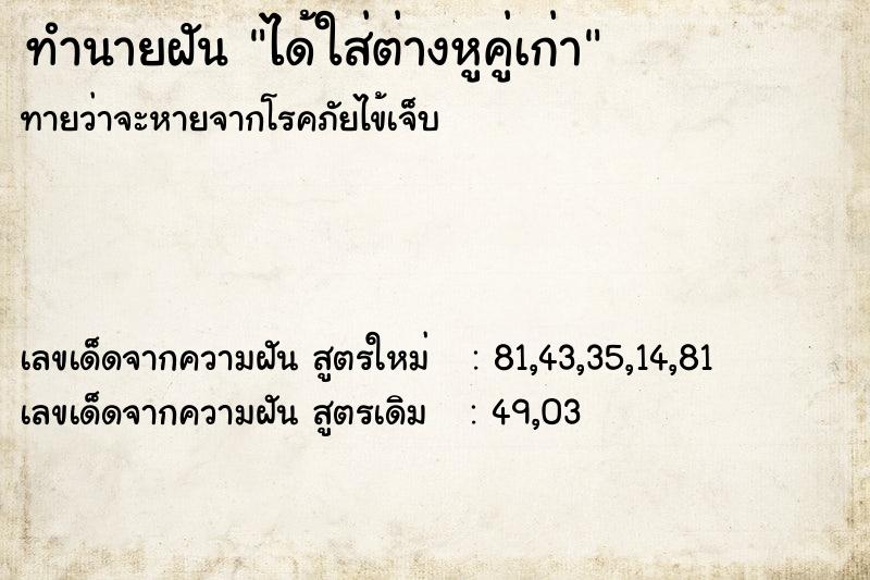 ทำนายฝันทำนายฝันได้ใส่ต่างหูคู่เก่า