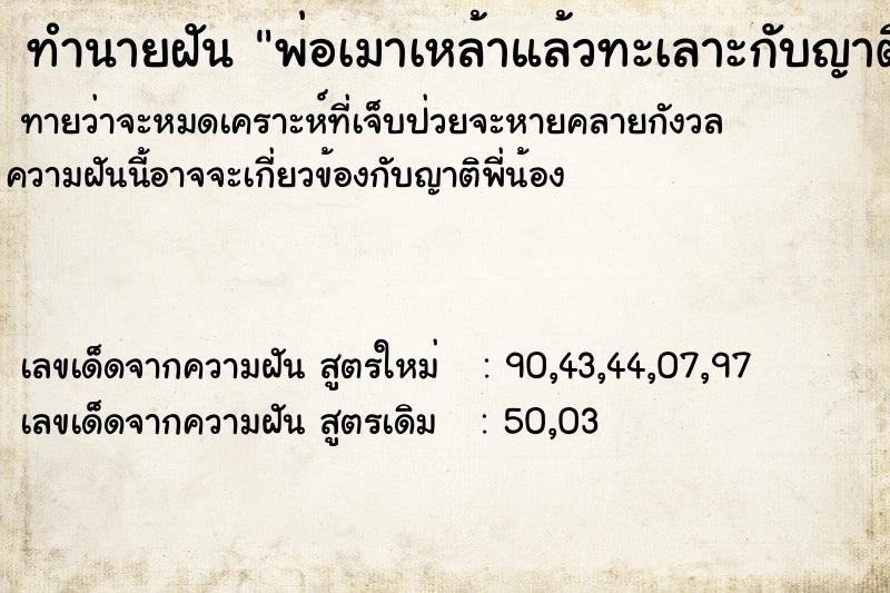 ทำนายฝันทำนายฝันพ่อเมาเหล้าแล้วทะเลาะกับญาติจนฆ่าคนตาย