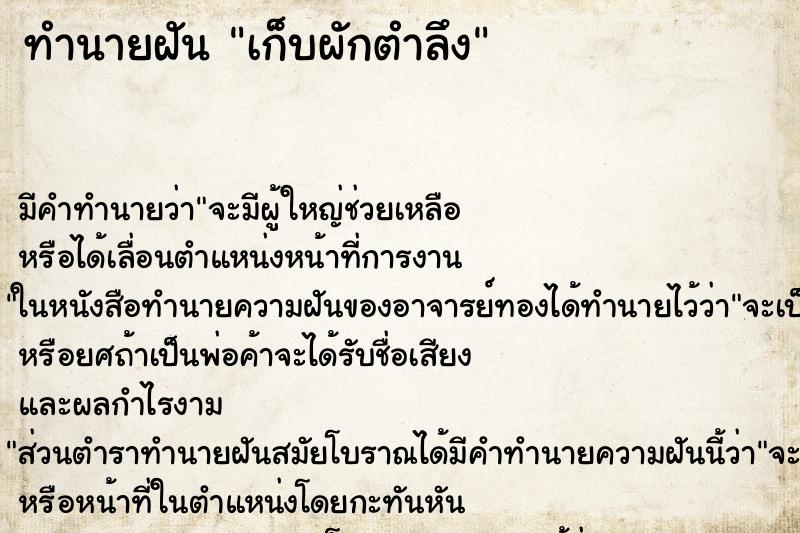 ทำนายฝัน เก็บผักตำลึง ตำราโบราณ แม่นที่สุดในโลก