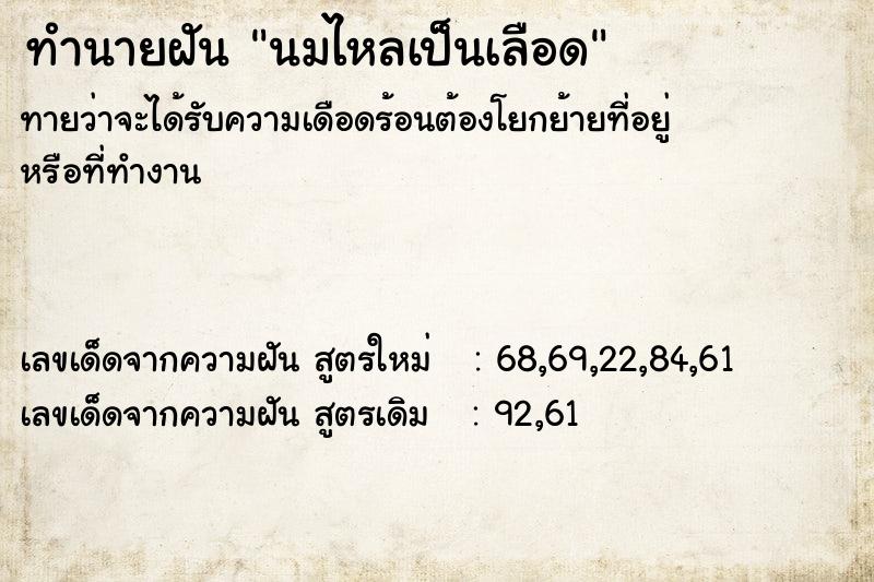 ทำนายฝันนมไหลเป็นเลือด ทำนายฝันทำนายฝันนมไหลเป็นเลือด