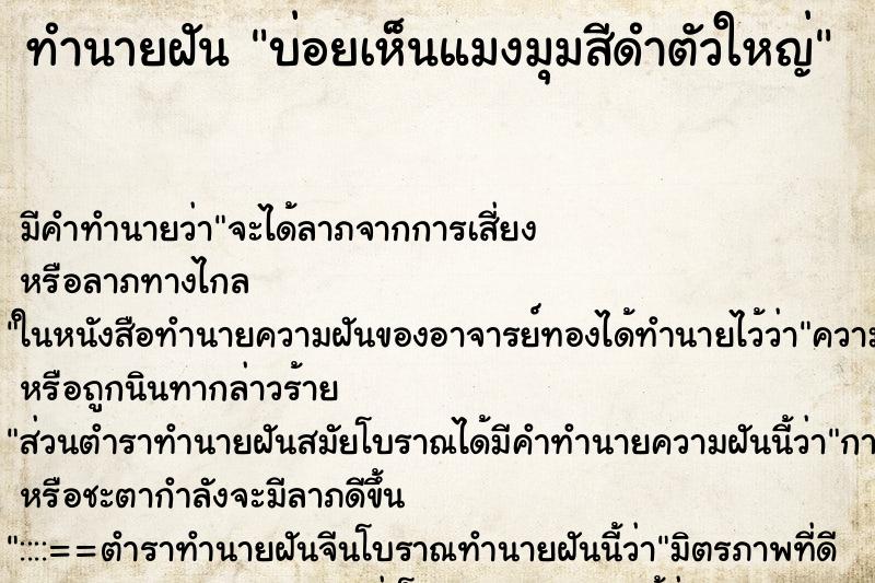 ทำนายฝันบ่อยเห็นแมงมุมสีดำตัวใหญ่ ทำนายฝันทำนายฝันบ่อยเห็นแมงมุมสีดำตัวใหญ่