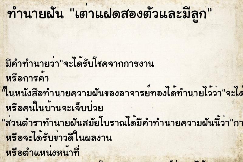 ทำนายฝัน เต่าแฝดสองตัวและมีลูก ทำนายฝัน เต่าแฝดสองตัวและมีลูก