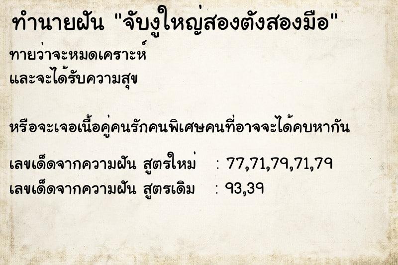 ทำนายฝัน จับงูใหญ่สองตังสองมือ