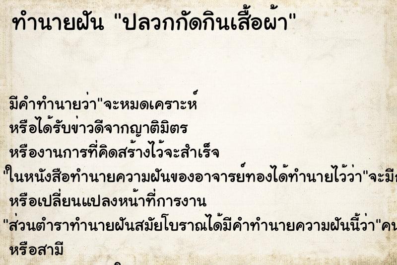 ทำนายฝันทำนายฝันปลวกกัดกินเสื้อผ้า