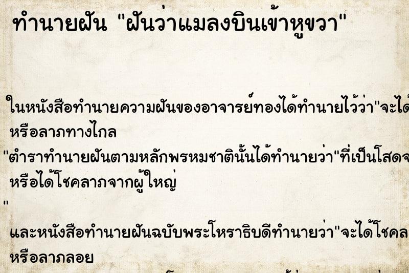 ทำนายฝันทำนายฝันฝันว่าแมลงบินเข้าหูขวา