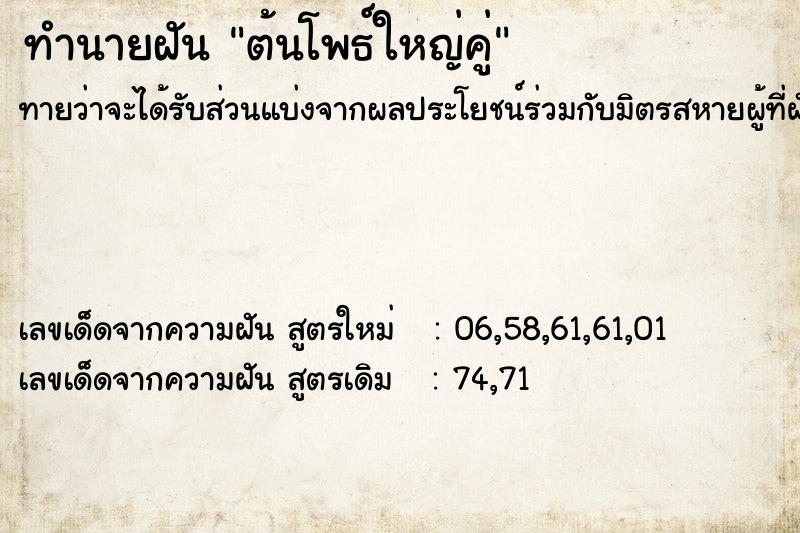 ทำนายฝัน ต้นโพธ์ใหญ่คู่ ทำนายฝัน ต้นโพธ์ใหญ่คู่