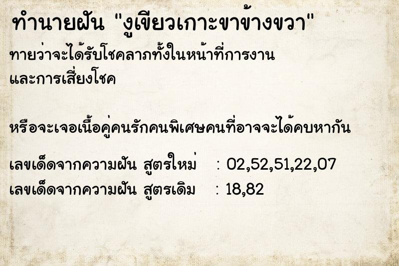 ทำนายฝันงูเขียวเกาะขาข้างขวา ทำนายฝันทำนายฝันงูเขียวเกาะขาข้างขวา