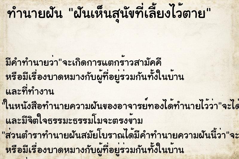 ทำนายฝัน ฝันเห็นสุนัขที่เลี้ยงไว้ตาย