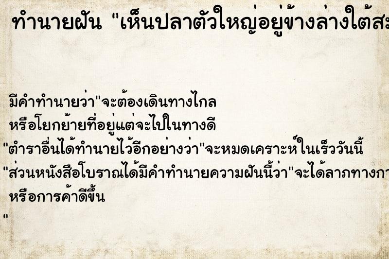ทำนายฝันทำนายฝันเห็นปลาตัวใหญ่อยู่ข้างล่างใต้สะพาน