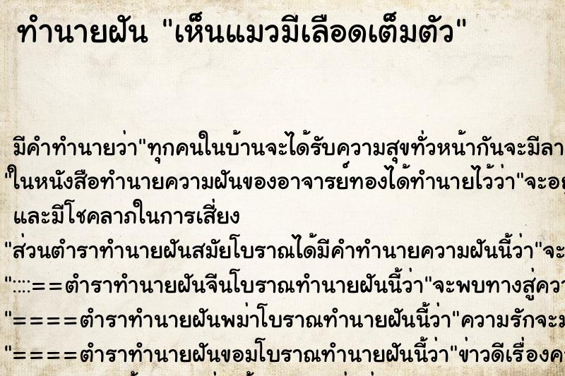 ทำนายฝัน เห็นแมวมีเลือดเต็มตัว ทำนายฝัน เห็นแมวมีเลือดเต็มตัว