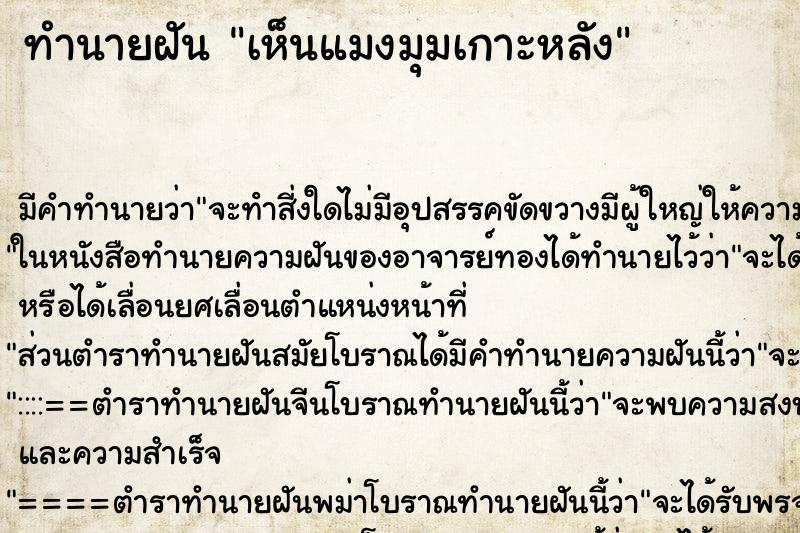 ทำนายฝัน เห็นแมงมุมเกาะหลัง ทำนายฝัน เห็นแมงมุมเกาะหลัง