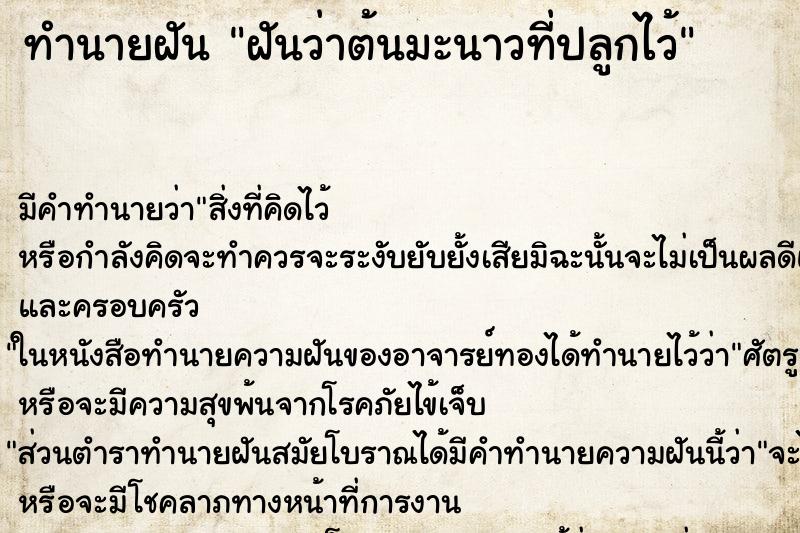 ทำนายฝันทำนายฝันฝันว่าต้นมะนาวที่ปลูกไว้
