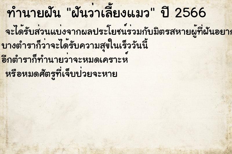 ทำนายฝันฝันว่าเลี้ยงแมว ทำนายฝันทำนายฝันฝันว่าเลี้ยงแมว
