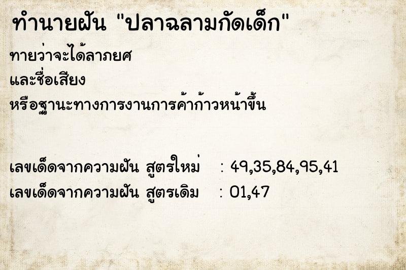 ทำนายฝันปลาฉลามกัดเด็ก ทำนายฝันทำนายฝันปลาฉลามกัดเด็ก