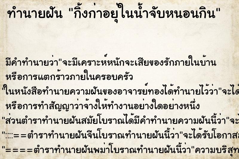 ทำนายฝันทำนายฝันกิ้งก่าอยุ่ในน้ำจับหนอนกิน