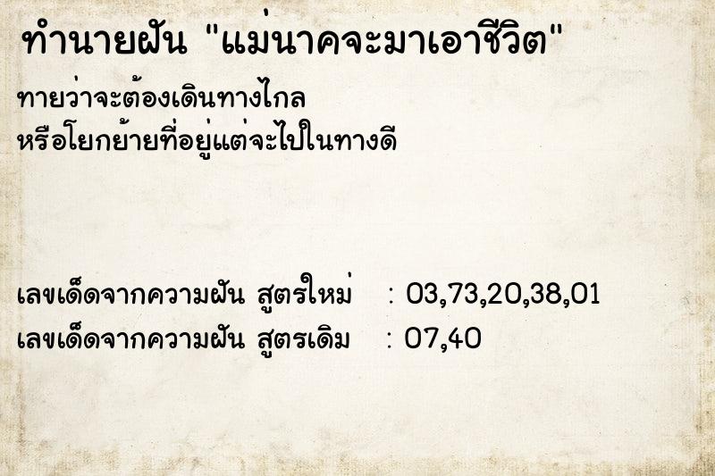 ทำนายฝันแม่นาคจะมาเอาชีวิต ทำนายฝันทำนายฝันแม่นาคจะมาเอาชีวิต