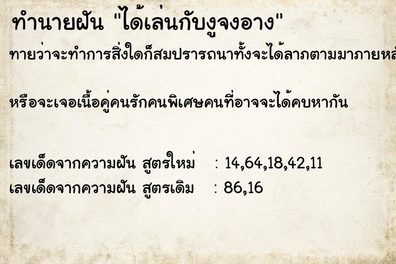 ทำนายฝัน ได้เล่นกับงูจงอาง ทำนายฝัน ได้เล่นกับงูจงอาง