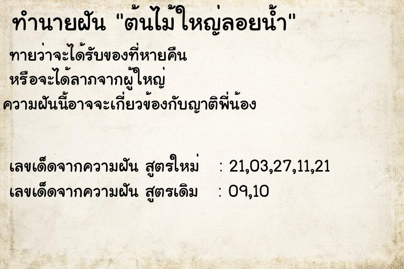 ทำนายฝันต้นไม้ใหญ่ลอยน้ำ ทำนายฝันทำนายฝันต้นไม้ใหญ่ลอยน้ำ