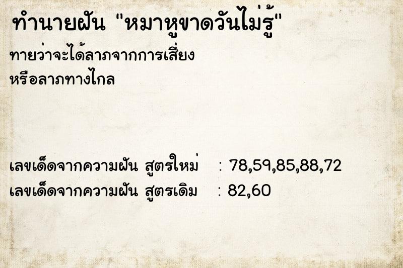 ทำนายฝันหมาหูขาดวันไม่รู้ ทำนายฝันทำนายฝันหมาหูขาดวันไม่รู้