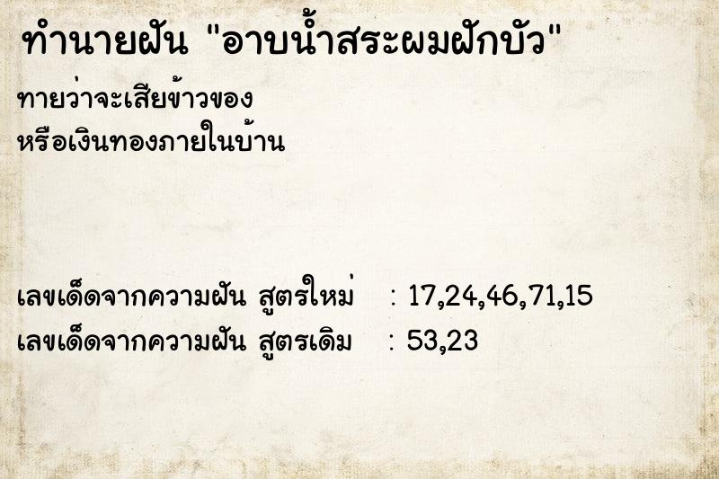 ทำนายฝันอาบน้ำสระผมฝักบัว ทำนายฝันทำนายฝันอาบน้ำสระผมฝักบัว