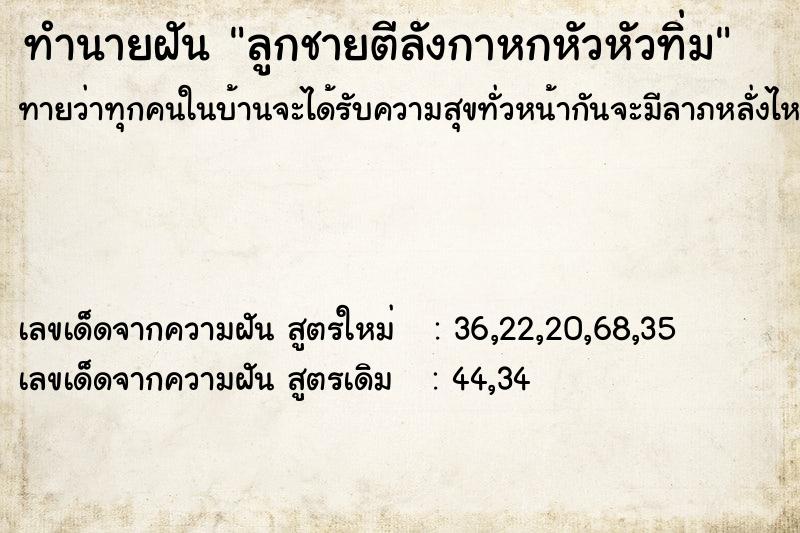 ทำนายฝันลูกชายตีลังกาหกหัวหัวทิ่ม ทำนายฝันทำนายฝันลูกชายตีลังกาหกหัวหัวทิ่ม