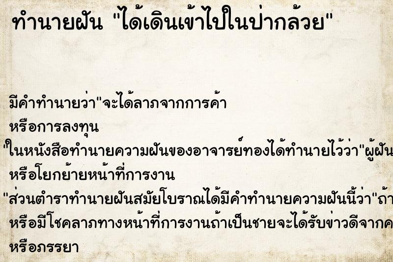 ทำนายฝัน ได้เดินเข้าไปในป่ากล้วย ทำนายฝัน ได้เดินเข้าไปในป่ากล้วย