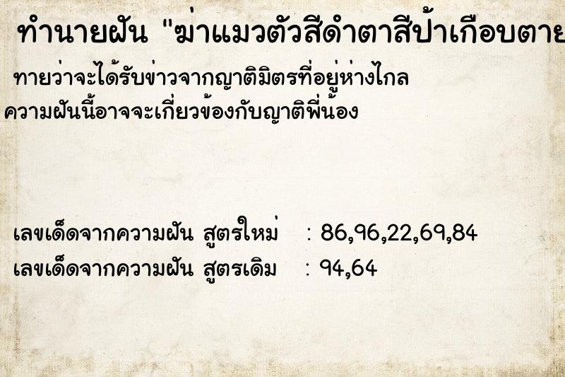 ทำนายฝันทำนายฝันฆ่าแมวตัวสีดำตาสีป้าเกือบตาย