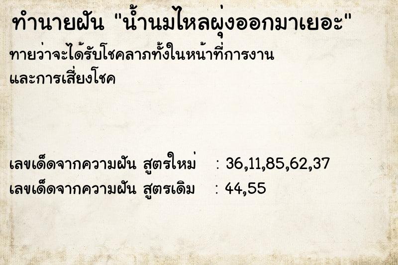 ทำนายฝันทำนายฝันน้ำนมไหลผุ่งออกมาเยอะ