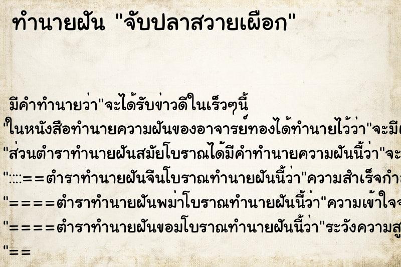 ทำนายฝันจับปลาสวายเผือก ทำนายฝันทำนายฝันจับปลาสวายเผือก