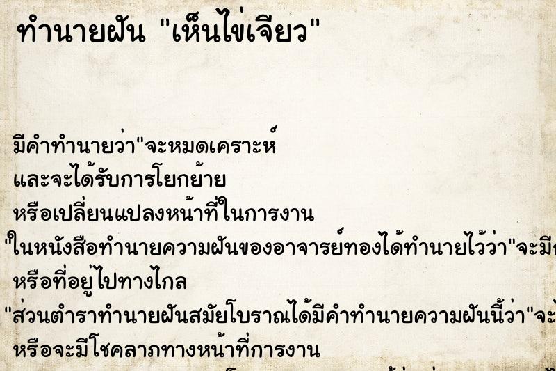 ทำนายฝัน เห็นไข่เจียว ทำนายฝัน เห็นไข่เจียว