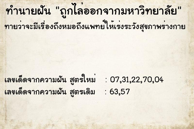 ทำนายฝันถูกไล่ออกจากมหาวิทยาลัย ทำนายฝันทำนายฝันถูกไล่ออกจากมหาวิทยาลัย