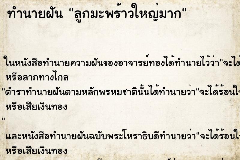 ทำนายฝัน ลูกมะพร้าวใหญ่มาก ทำนายฝัน ลูกมะพร้าวใหญ่มาก