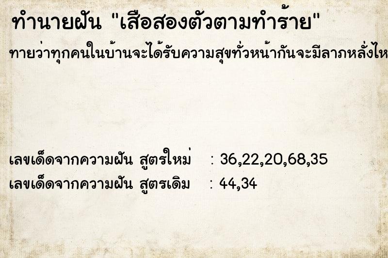 ทำนายฝัน เสือสองตัวตามทำร้าย ทำนายฝัน เสือสองตัวตามทำร้าย