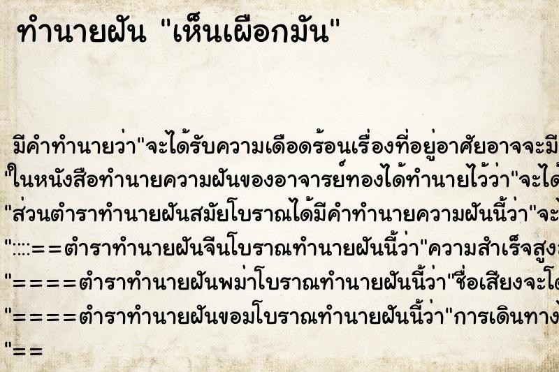 ทำนายฝัน เห็นเผือกมัน ทำนายฝัน เห็นเผือกมัน